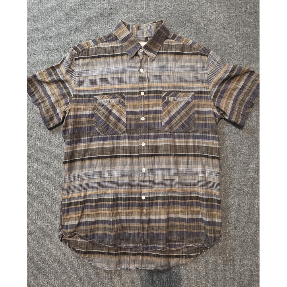Billy Reid Mens Large Standard Cut Striped Short Sleeve Button Down Shirt Italy